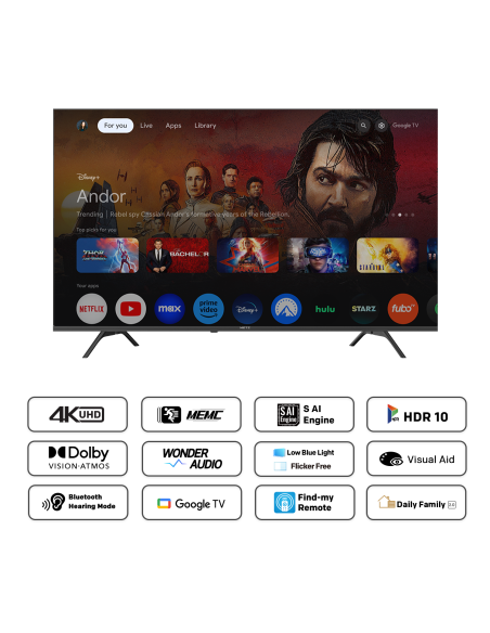 METZ Телевизор 55-quot, UHD LED SMART TV,4K, Google TV, Frameless,2x10W