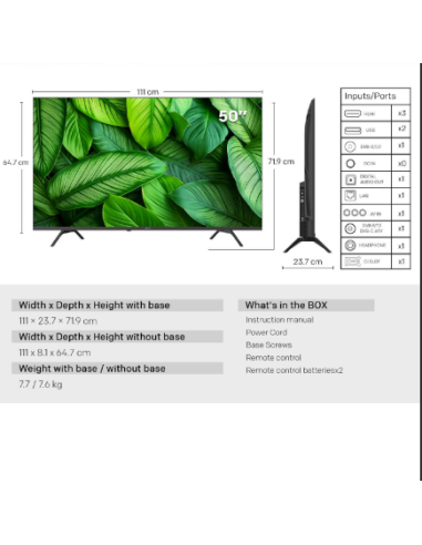 METZ Телевизор 50-quot, UHD LED SMART TV, 4K Ultra HD, Google TV, Frameless