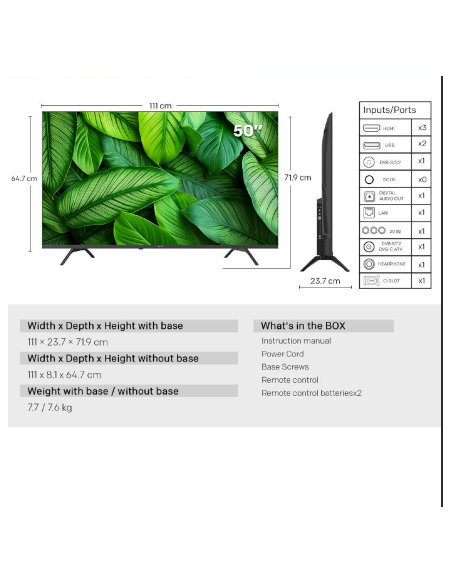 METZ Телевизор 50-quot, UHD LED SMART TV, 4K Ultra HD, Google TV, Frameless