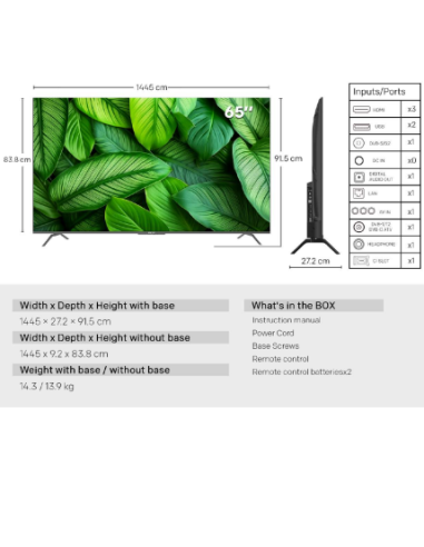 METZ Телевизор 65-quot, UHD LED SMART TV, 4K, Google TV, Frameless