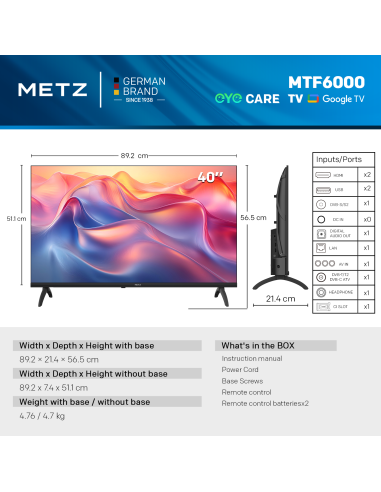 METZ Телевизор 40MTF6000Z 40-quot, FullHD, LED TV, черен