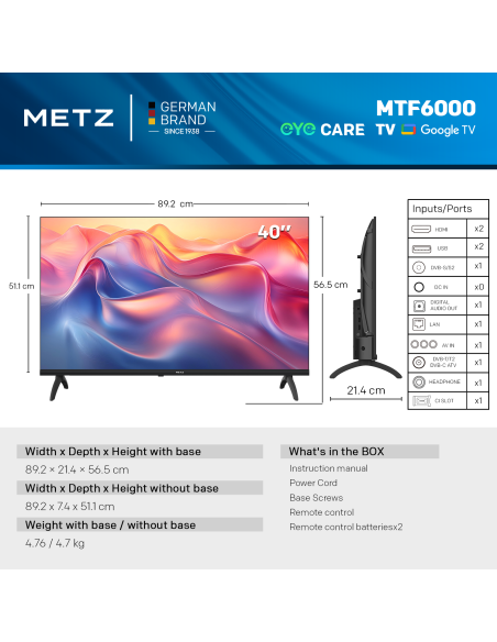 METZ Телевизор 40MTF6000Z 40-quot, FullHD, LED TV, черен