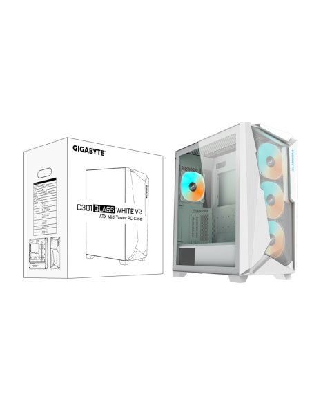 Кутия Gigabyte C301 WHITE V2, TG, Mid-Tower