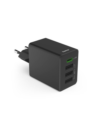 HAMA Мини Зарядно 220V 35 W, 1x USB-C PD, 3x USB-A, Черно