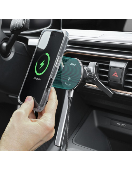 HAMA Безжично зарядно устройство Qi2, 15W, за кола, черно