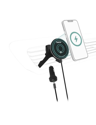 HAMA Безжично зарядно устройство Qi2, 15W, за кола, черно
