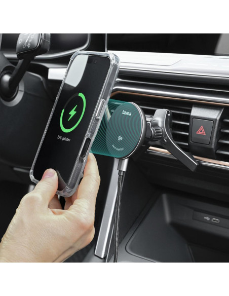 HAMA Безжично зарядно устройство Qi2, 15W, за кола, черно