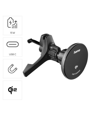 HAMA Безжично зарядно устройство Qi2, 15W, за кола, черно