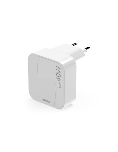 HAMA Бързо мини зарядно GaN, 2 x USB-C, PD, 40 W, сгъващ се адаптер, бял
