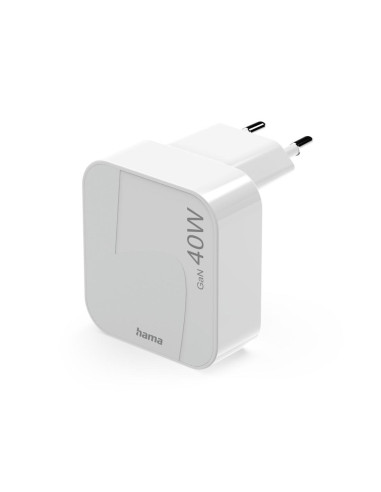 HAMA Бързо мини зарядно GaN, 2 x USB-C, PD, 40 W, сгъващ се адаптер, бял