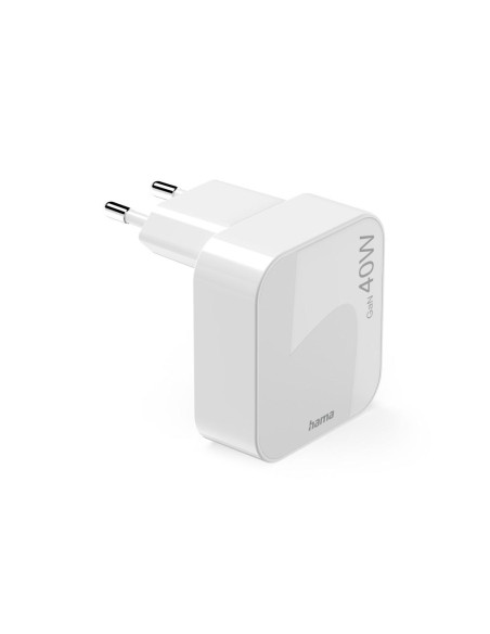 HAMA Бързо мини зарядно GaN, 2 x USB-C, PD, 40 W, сгъващ се адаптер, бял
