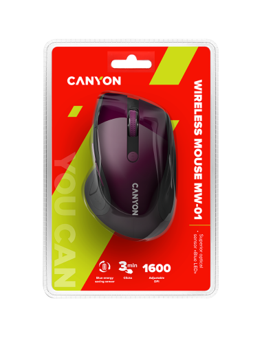 CANYON 2.4Ghz wireless mouse, optical tracking - blue LED, 6 buttons, DPI 1000/1200/1600, Purple pearl glossy