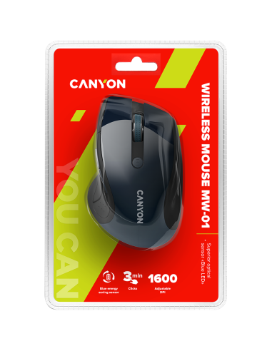 CANYON 2.4Ghz wireless mouse, optical tracking - blue LED, 6 buttons, DPI 1000/1200/1600, Blue Gray pearl glossy