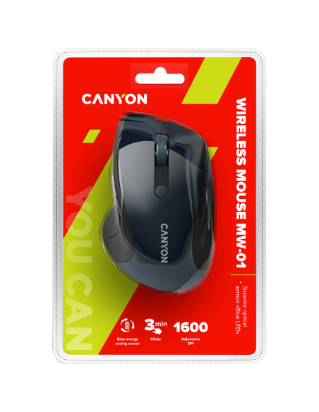 CANYON 2.4Ghz wireless mouse, optical tracking - blue LED, 6 buttons, DPI 1000/1200/1600, Blue Gray pearl glossy