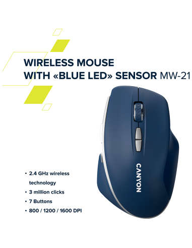 CANYON mouse MW-21 BlueLED 7buttons Wireless Dark Grey