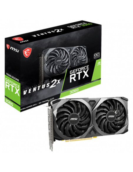 MSI Video Card Nvidia GeForce RTX 3060 VENTUS 2X 12G OC, 12GB GDDR6, 192-bit, 360 GB/s, 15 Gbps Effective Memory Clock, 1807 