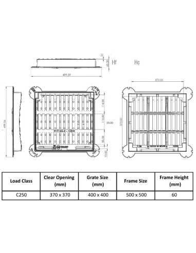 Чугунена решетка 400x400/C250