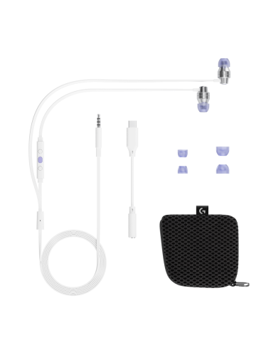 Геймърски слушалки с микрофон Logitech G333 In-ear 3.5 mm + USB-C adapter, тапи жични, бели