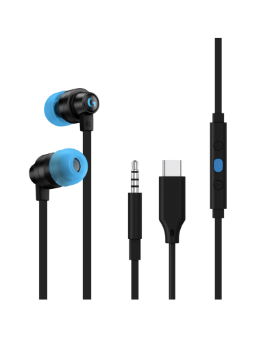 Геймърски слушалки с микрофон Logitech G333 In-ear 3.5 mm + USB-C adapter, тапи жични, черни