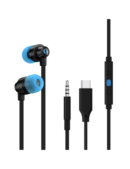 Геймърски слушалки с микрофон Logitech G333 In-ear 3.5 mm + USB-C adapter, тапи жични, черни