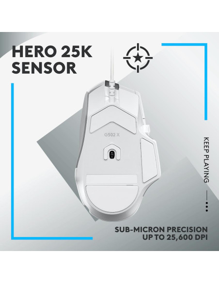 Геймърска мишка Logitech, G502 X, Оптична,  Жична, USB, Бяла
