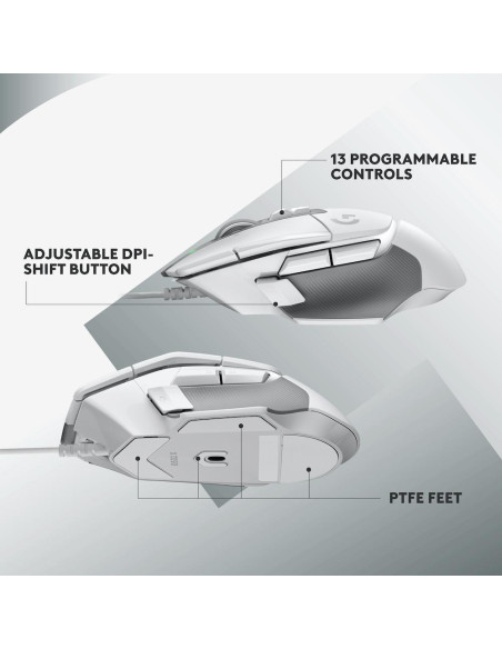 Геймърска мишка Logitech, G502 X, Оптична,  Жична, USB, Бяла