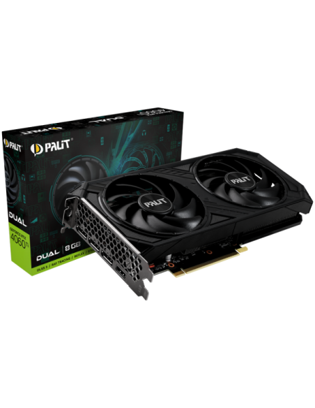Palit RTX 4060Ti Dual 8GB GDDR6, 128 bits, 1x HDMI 2.1, 3x DP 1.4a, two fan, 1x 8-pin Power connector, recommended PSU 650W, 