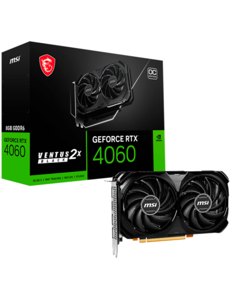 MSI Video Card Nvidia GeForce RTX 4060 VENTUS 2X BLACK 8G OC, 8GB GDDR6, 128bit, Boost: 2490 MHz, 3072 CUDA Cores, PCIe 4.0, 