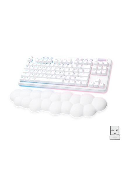 Безжична геймърска механична клавиатура Logitech G G715, TKL, Tactile, RGB LED, US Layout, бяла