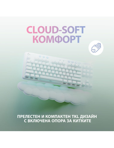 Безжична геймърска механична клавиатура Logitech G G715, TKL, Tactile, RGB LED, US Layout, бяла