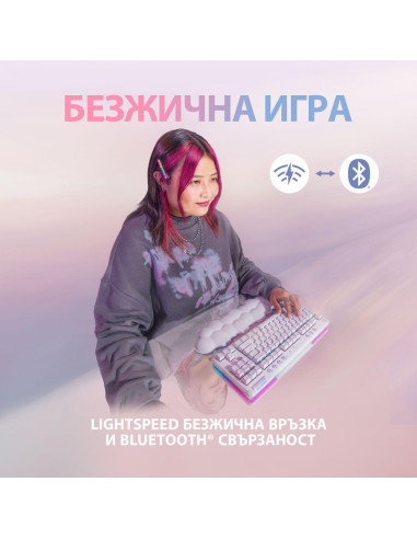 Безжична геймърска механична клавиатура Logitech G G715, TKL, Tactile, RGB LED, US Layout, бяла