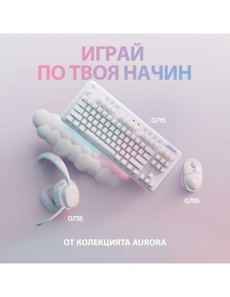 Безжична геймърска механична клавиатура Logitech G G715, TKL, Tactile, RGB LED, US Layout, бяла