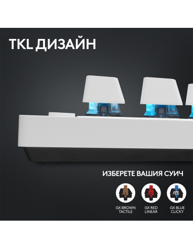 Геймърска механична клавиатура Logitech G Pro X TKL White - Tactile