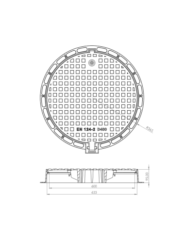 Чугунен капак Ф600 D400 H95 плътен със заключване