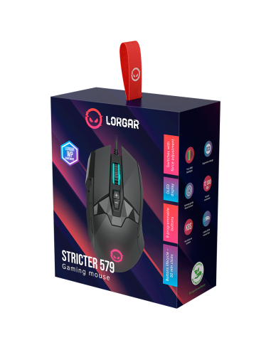 LORGAR Stricter 579, gaming mouse, 9 programmable buttons, Pixart PMW3336 sensor, DPI up to 12 000, 50 million clicks buttons