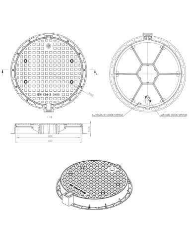 Чугунен капак Ø600 D400 /P/ H95 вентилиран