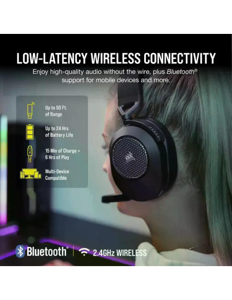 Геймърски слушалки с микрофон Corsair HS65 v2 Carbon безжични и блутут PC/PS5/PS4, Black