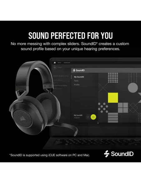 Геймърски слушалки с микрофон Corsair HS65 v2 Carbon безжични и блутут PC/PS5/PS4, Black