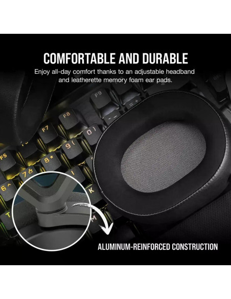 Геймърски слушалки с микрофон Corsair HS65 v2 Carbon безжични и блутут PC/PS5/PS4, Black