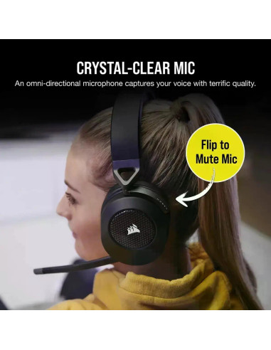 Геймърски слушалки с микрофон Corsair HS65 v2 Carbon безжични и блутут PC/PS5/PS4, Black