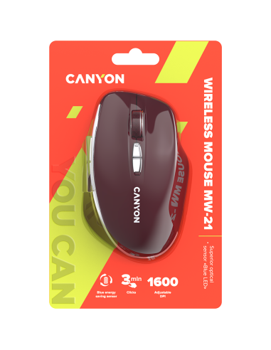 CANYON mouse MW-21 BlueLED 7buttons Wireless Burgundy Red