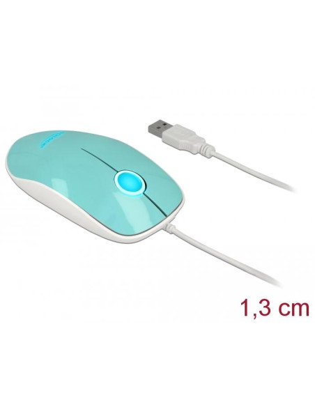 Оптична мишка DeLock, USB-A, Кабел 1.3 м, USB, 1200 dpi, Tюркоаз