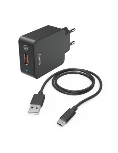 Мрежово зарядно HAMA, 220V, USB-C, Qualcomm, Quick Charge, 19.5W, Вкл. кабел, Черен