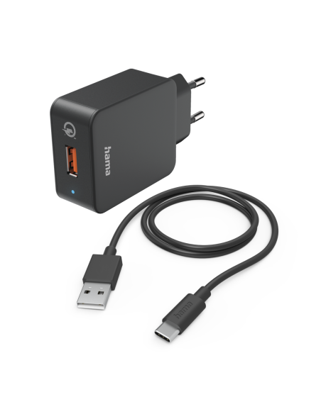 Мрежово зарядно HAMA, 220V, USB-C, Qualcomm, Quick Charge, 19.5W, Вкл. кабел, Черен
