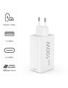 HAMA Бързо зарядно 220V, 100 W GaN, 2x USB-C PD, 1x USB-A QC 2