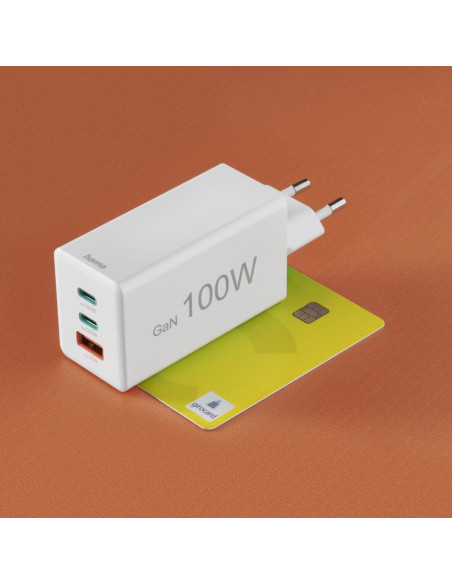 HAMA Бързо зарядно 220V, 100 W GaN, 2x USB-C PD, 1x USB-A QC