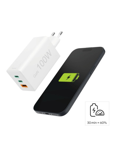 HAMA Бързо зарядно 220V, 100 W GaN, 2x USB-C PD, 1x USB-A QC
