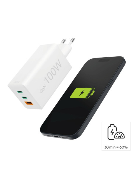 HAMA Бързо зарядно 220V, 100 W GaN, 2x USB-C PD, 1x USB-A QC