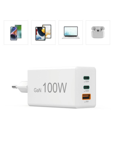 HAMA Бързо зарядно 220V, 100 W GaN, 2x USB-C PD, 1x USB-A QC