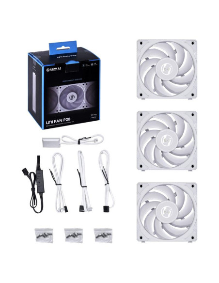 Комплект 3 броя Вентилатор Lian Li UNI P28 - 120mm, Бял